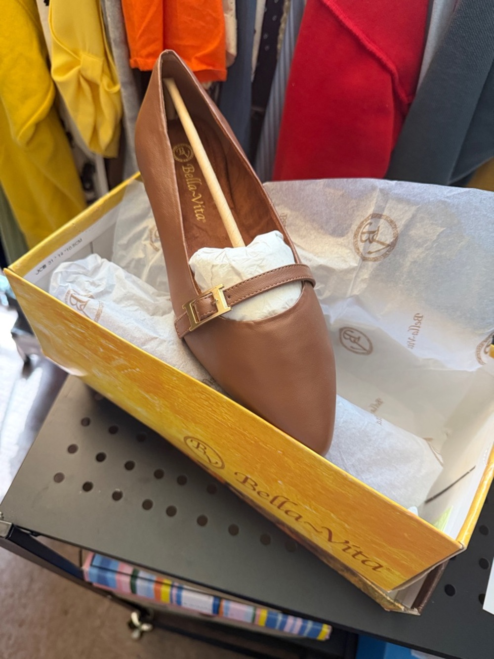 Bella Vita Brown Leather Mary Jane Loafer with Gold Buckle